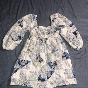 J. Crew Quilted Blue and White Floral Dress